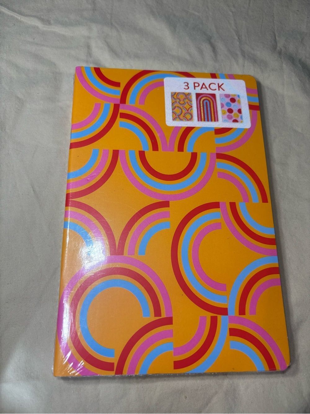 New 3 Pack Retro Arc Rainbow Notebook - Orange, Pink, Blue Journal Diary